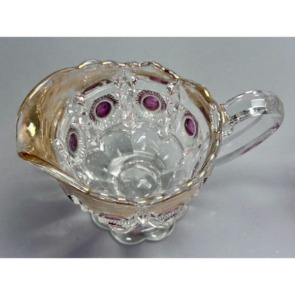 EAPG U.S. Glass Newport Bulls Eye & Daisy Gilded Ruby Stain Cream Sugar Set - Picture 5 of 7